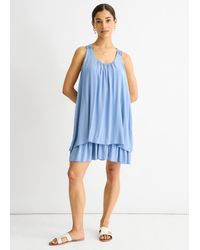 Gini London - Denim Crochet Panel Double Layer Cotton Mini Dress - Lyst