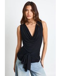 Boohoo - Cowl Neck Tie Waist Sleeveless Top - Lyst