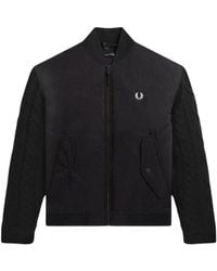 Fred Perry - Zwart Bomberjack Met Kabelgebreide Mouwen - Lyst