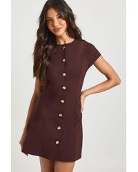 Boohoo - Bengaline Button Trim Cap Sleeve Shift Dress - Lyst