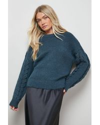 Oasis - Cable Knit Sleeve Crew Neck Cosy Jumper - Lyst