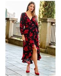 Sosandar - Floral Print Ruffle Hem Midi Wrap Dress - Lyst