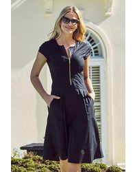 Sosandar - Zip Front Fit & Flare Dress With Pockets Cotton - Lyst