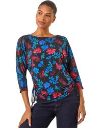 Roman - Floral Print Tie Detail Stretch Top - Lyst
