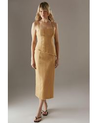 Warehouse - Buckle Detail Raw Edge Seamed Midi Dress - Lyst