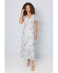 Wallis - Floral Satin Ruffle Hem Midaxi Dress - Lyst