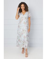 Wallis - Floral Satin Ruffle Hem Midaxi Dress - Lyst