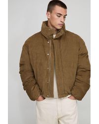 BoohooMAN - Boxy Fit Textured Velour Funnel Neck Puffer Jacket - Lyst
