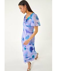 Roman - Petite Floral Cowl Neck Midi Dress - Lyst