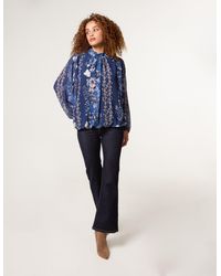 Blue Vanilla - High Neck Puffball Floral Blouse - Lyst