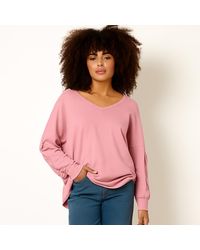 Blue Vanilla - Loop Back Sweat Bow Sleeve Raw Edge V Neck Top - Lyst