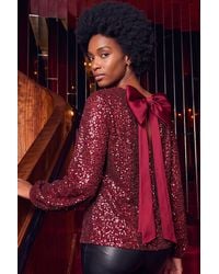 Roman - Sequin Satin Bow Back Top - Lyst