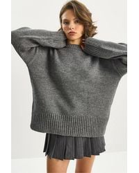 Bianco Lucci - Textured Oversize Knit Sweater With Crew Neck - Lyst