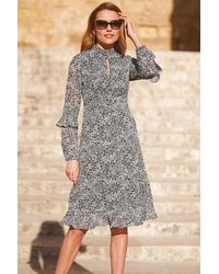 Sosandar - Leopard Print Fit & Flare Ruffle Dress - Lyst