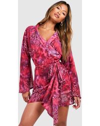 Boohoo - Animal Print Wrap Mini Dress - Lyst
