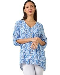 Roman - Floral Printed Button Detail Top - Lyst