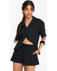 Boohoo - Linen Look Drawstring Shorts - Lyst