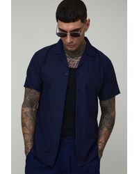 BoohooMAN - Tall Regular Short Sleeve Linen Blend Shirt - Lyst