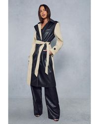 MissPap - Contrast Woven Leather Look Panelled Trench Coat - Lyst
