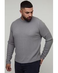 BoohooMAN - Plus Basic Regular Fit Ribbed Knitted Jumper - Lyst
