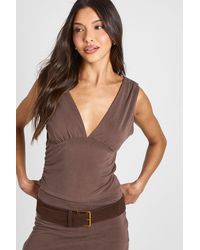Boohoo - Cupro Ruched V Neck Vest Top - Lyst