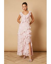 Oasis - Ruffle Jacquard Print Maxi Dress - Lyst