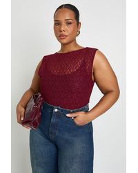 Boohoo - Plus Lace Racer Neck Bodysuit - Lyst