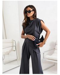 Everyday the Label - Dames Top Met Split En Rimpel En Wijde Pantalon Set - Lyst
