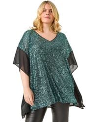 Roman - Curve Full Sequin Chiffon Overlay Top - Lyst