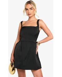 Boohoo - Satin Square Neck Structured Mini Dress - Lyst