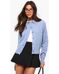 Boohoo - Lightweight Cable Knit Crew Neck Cardigan - Lyst