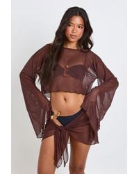 Boohoo - Sheer Mesh Beach Asym Top And Sarong Co-Ord - Lyst