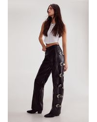 Nasty Gal - Distressed Faux Leather Buckle Detail Trouser - Lyst