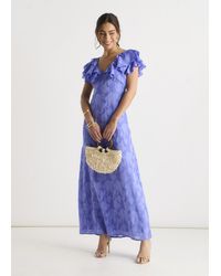 Gini London - Satin Jacquard Ruffle Maxi Dress - Lyst