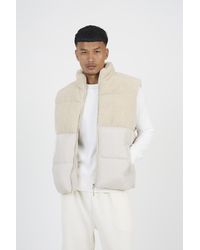 Brave Soul - Funnel Neck Borg Panel Gilet - Lyst