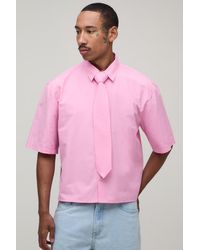 BoohooMAN - Oversized Boxy Half Sleeve Shirt And Tie - Lyst