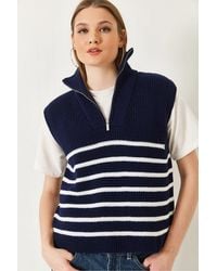 Bianco Lucci - Striped Knitwear Sweater Vest With Zipper Collar - Lyst