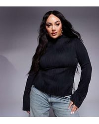 ASOS - Design Plisse Long Sleeve Top With Grown On Neck - Lyst