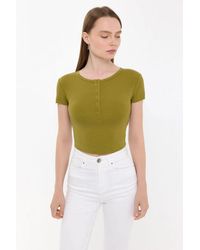 Hiccup - Buttoned Short Sleeve Round Neck T-Shirt - Lyst