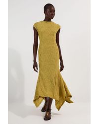 Karen Millen - Petite Textured Hanky Hem Short Sleeve Trim Detail Jersey Maxi Dress - Lyst