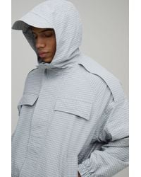 BoohooMAN - Oversized Boxy Check Funnel Hood Cagoule - Lyst