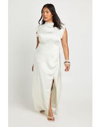 Boohoo - Plus Satin High Neck Maxi Dress With Lace Trim - Lyst