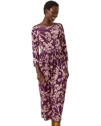 Roman - Shadow Floral Stretch Midi Dress - Lyst
