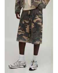 BoohooMAN - Camo Washed Relaxed Fit Rhinestone Co-Ord Jorts - Lyst