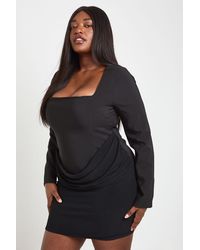Boohoo - Plus Slinky Drape Long Sleeve Mini Dress - Lyst