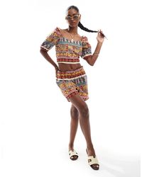 Vero Moda - Tropical Summer Printed Puff Sleeve Crop Top Co-Ord - Lyst