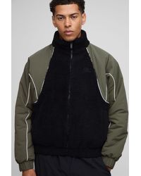 BoohooMAN - Regular Fit Borg And Nylon Mix Funnel Neck Jacket - Lyst
