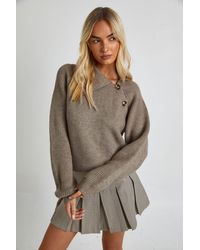 Boohoo - Soft Knit Button Neck Detail Oversized Jumper - Lyst