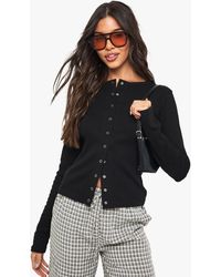 Boohoo - Rib Popper Front Long Sleeve Top - Lyst