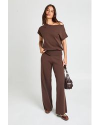 Boohoo - Cinched Waist Slash Neck Top And Wide Leg Trouser Co-Ord - Lyst